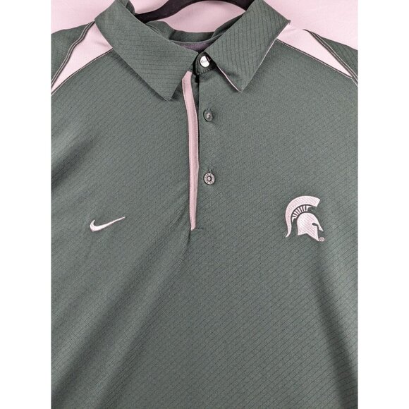 Nike Dri-Fit Elite Michigan Spartans Polo Shirt Men's Size XL Green/White - Picture 3 of 10